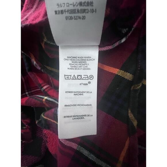Polo Ralph Lauren Flannel Button Down Shirt Size Large Long Sleeve Red Blue - Picture 7 of 10